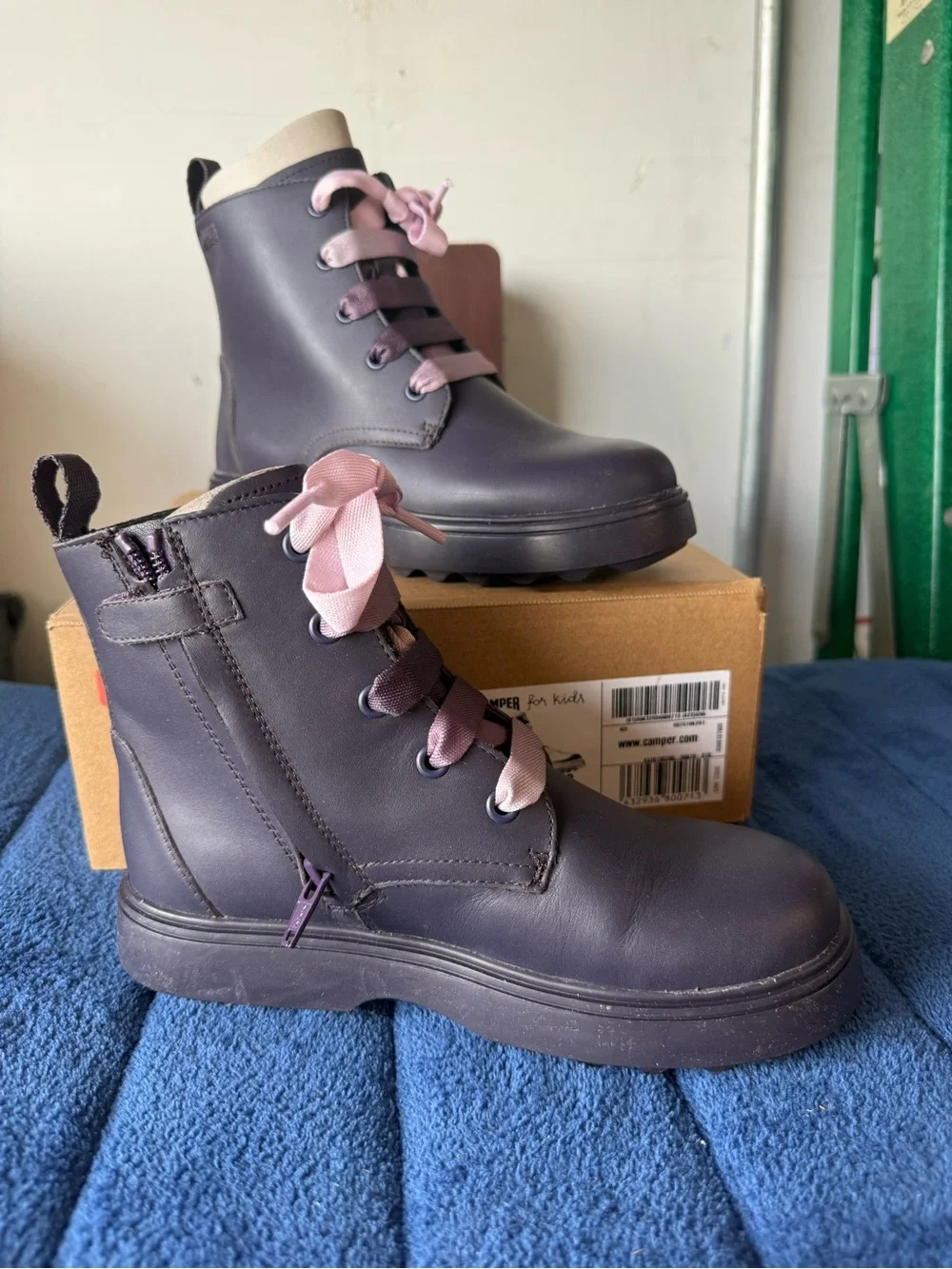 Camper Girl's Norte K900150 Ankle Boot Lace Up Black/Purple Leather Shoes Sz 1